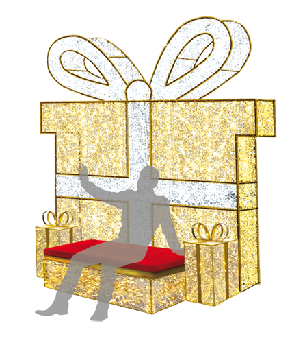 3D Prelit "Present Seat" Photo Opp. - 3m Tall