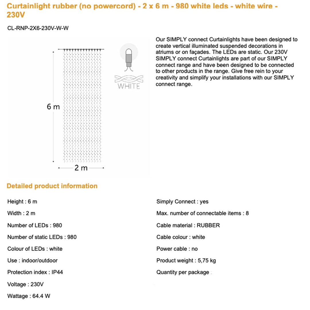 Curtain Light Simply Connect – 2m x 6m – Twinkle – 230V