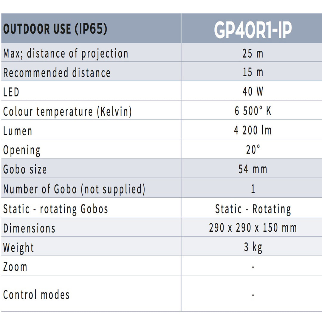 Gobo Spotlight Projector – 40W - Outdoor/Indoor