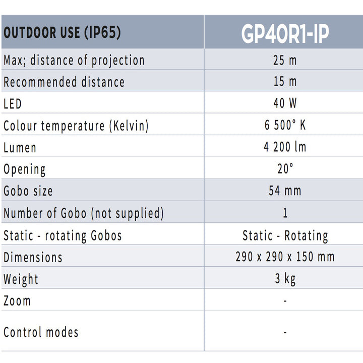 Gobo Spotlight Projector – 40W - Outdoor/Indoor
