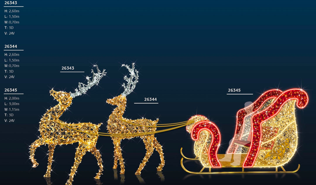3D Prelit Premium Christmas Sleigh - 3m Length - Commercial Grade