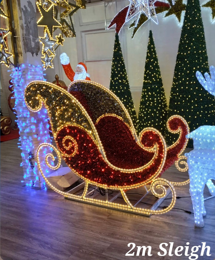 3D Prelit Christmas Sleigh - 2m Length - Single Seat