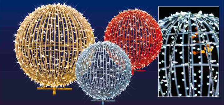 3D Prelit Sphere - Multiple Sizes - with Flash LEDs- Powder Coated - 230V